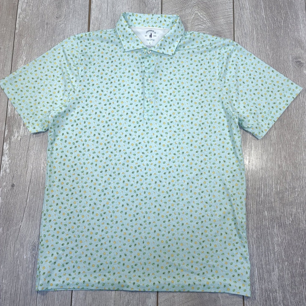 Johnnie-O Polo Shirt Mens Large Avocado Print Top Shelf Short Sleeve Stretch